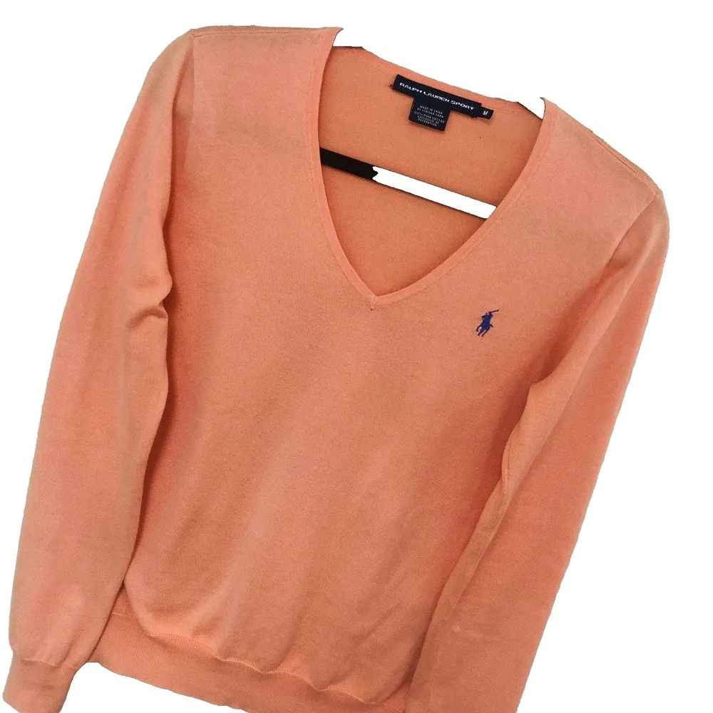 Ralph Lauren Sport Womens‎ M Pima Cotton Pullover Top Pony Ac Peach Preppy